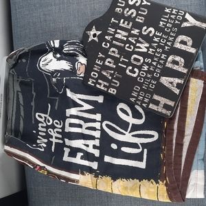 Farm Kitchen Dish Towel Trivet Set Farm Life Cows Milk Ice Cream Happy